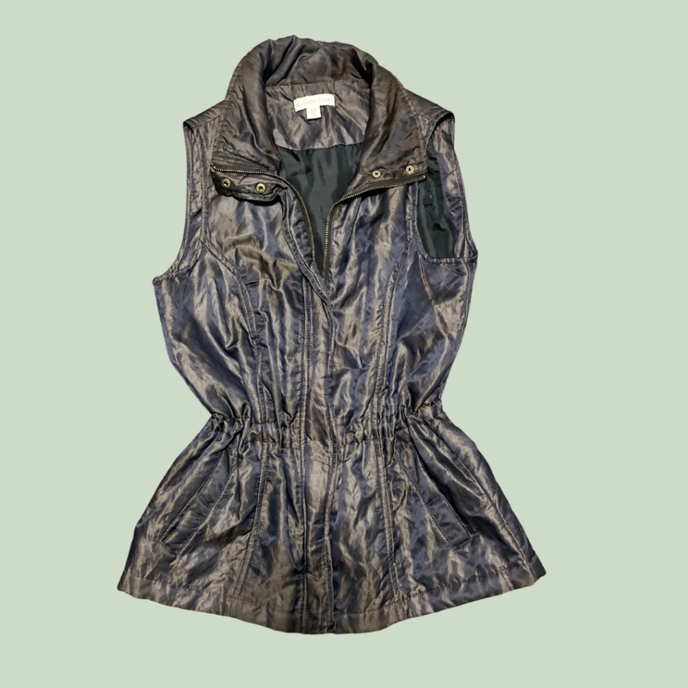 Coldwater Creek  Vest Lightweight Coat Cinch Waist Iridescent Metallic Grey PS